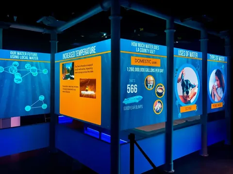 Digital water-education panels inside the Albert Robles Center