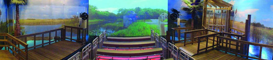Panoramic view of the airboat motion theater and projection