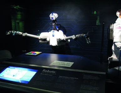 Research robot and visitor control station in the Smithsonian robotics exhibit